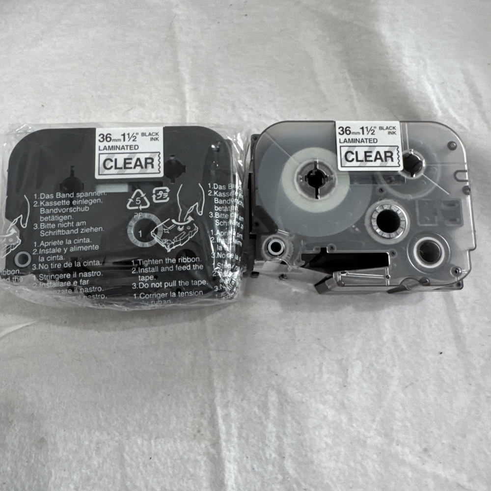 2 Genuine Brother P-touch TZ-161, Black Ink on Clear Label Tape 1.5" wide 36 mm